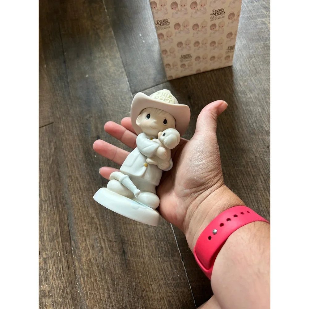 Precious Moments Love Rescued Me Firefighter Boy Puppy Figurine 102393 1986 Box